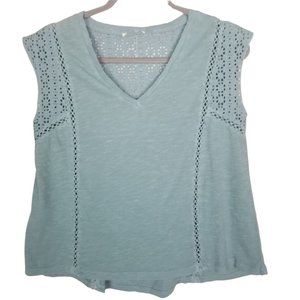 Sundance Womens Blue Eyelet Crochet Blouse Top V-N